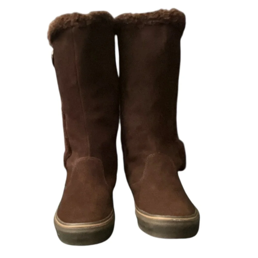 Vans Boots Women Chocolate Brown Phoebe Tall Suede Off The Wall Button SkateBoot